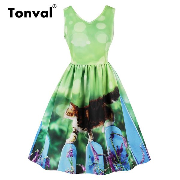 tonval clearance green casual women summer dress sleeveless cute animal cat print pleated dress fit and flare dresses, Black;gray
tonval clearance green casual women summer dress sleeveless cute animal cat print pleated dress fit and flare dresses, Black;gray