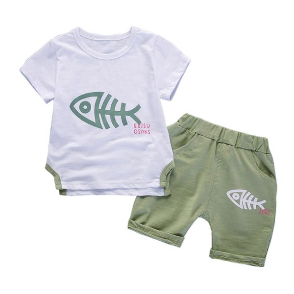 kids boy girl summer children cotton fish bone print short sleeve t-shirt + shorts pants suit sets, White
kids boy girl summer children cotton fish bone print short sleeve t-shirt + shorts pants suit sets, White