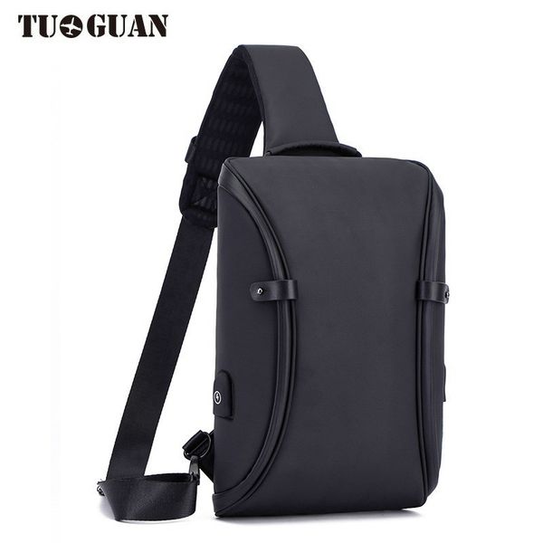 tuguan waterproof messenger bag outdoor anti-theft usb charging chest bag men's canvas shoulder