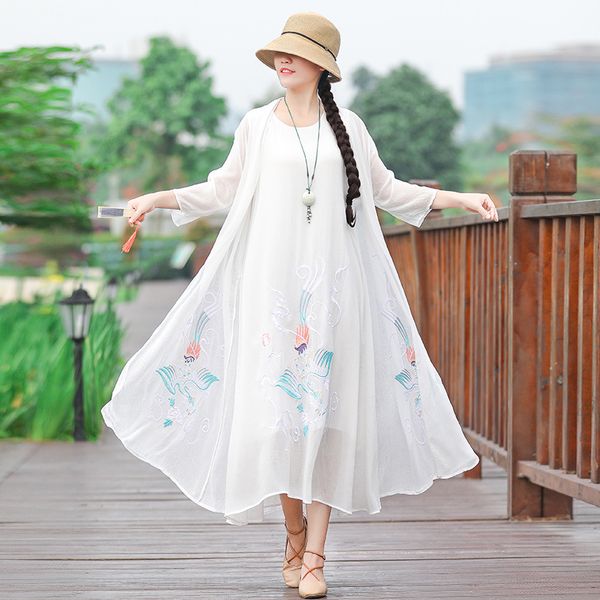 2019 summer new style chinese-style embroidered vest dress + three-quarter-length sleeve towel of two-piece set, Red
2019 summer new style chinese-style embroidered vest dress + three-quarter-length sleeve towel of two-piece set, Red