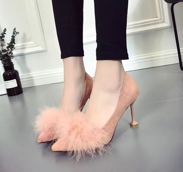 2019 new high-and medium-heeled cat and hairy shoes fashion thin heels light mouth full of suede work high heels, Black
2019 new high-and medium-heeled cat and hairy shoes fashion thin heels light mouth full of suede work high heels, Black