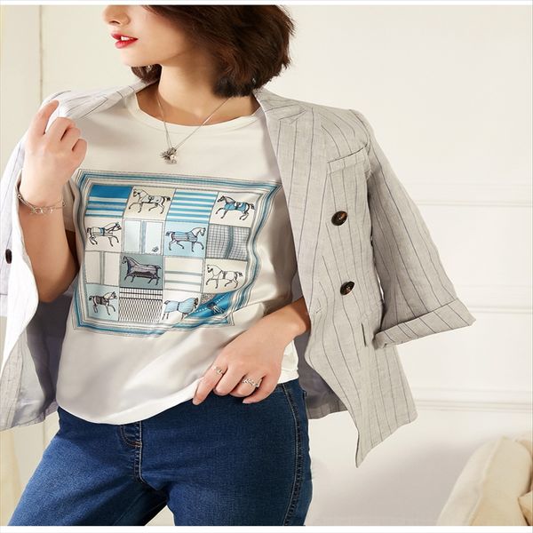 large square plaid horse t-shirt large square plaid horse t-shirt, White