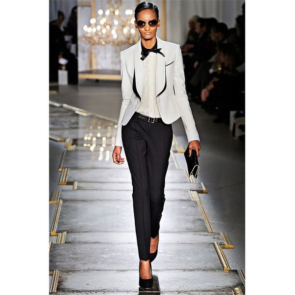 spring women 2 piece suits black and white office uniform women business tuxedos female trouser suits formal wear work, White;black