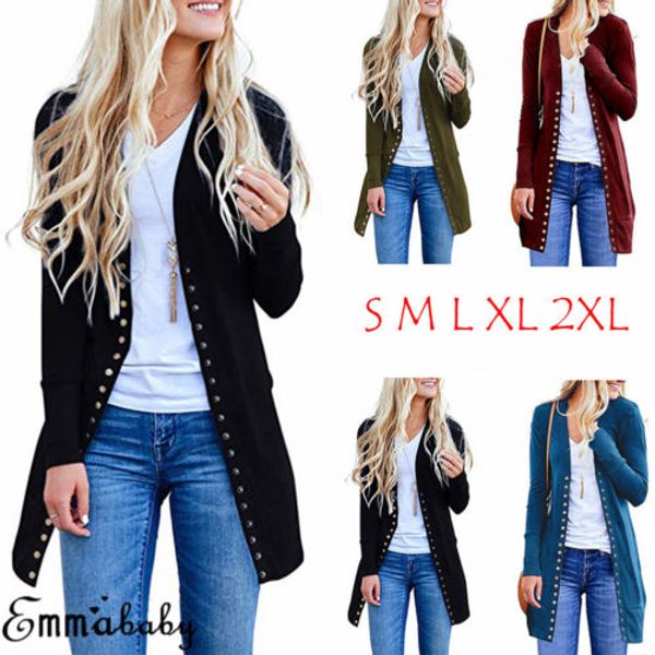 ladies casual button solid long outwear women autumn long sleeve knitted cardigan sweater, White;black
ladies casual button solid long outwear women autumn long sleeve knitted cardigan sweater, White;black
