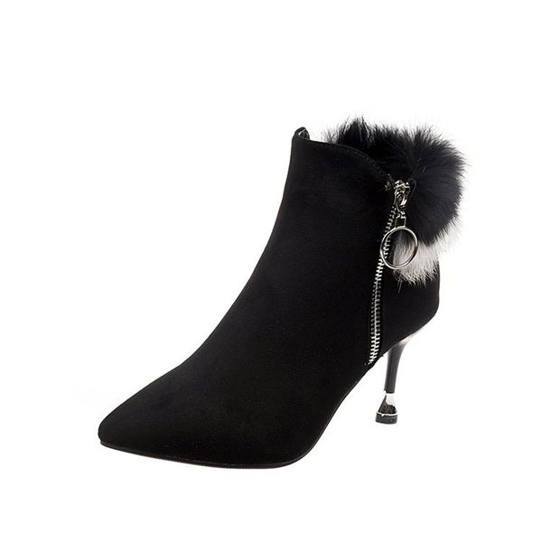 2018 winter new european and american show thin ankle boots thin tip with temperament comfortable warm heels for women, Black
2018 winter new european and american show thin ankle boots thin tip with temperament comfortable warm heels for women, Black