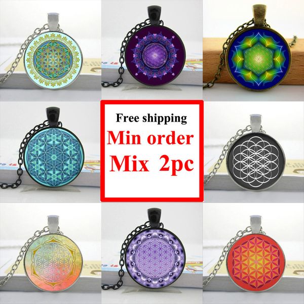 flower of life necklace flower of life pendant mandala jewelry glass dome pendant necklace hz1, Silver