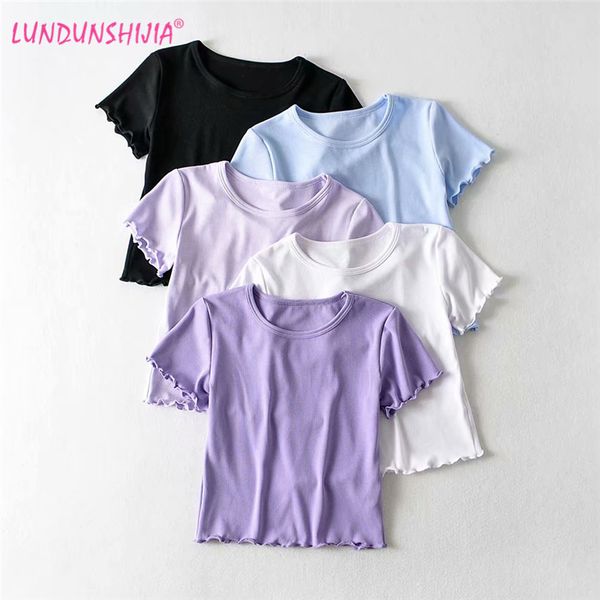women's t-shirt lundunshijia fashion short style ruffled t-shirts women 2021 summer rib sleeve o-neck slim female 5 colors, White
women's t-shirt lundunshijia fashion short style ruffled t-shirts women 2021 summer rib sleeve o-neck slim female 5 colors, White