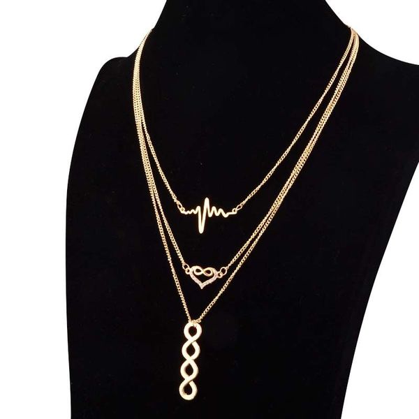 women's electrocardiogram multi-layer sweater chain diamond-studded alloy 8-character symbol love-shaped necklace, Silver
women's electrocardiogram multi-layer sweater chain diamond-studded alloy 8-character symbol love-shaped necklace, Silver