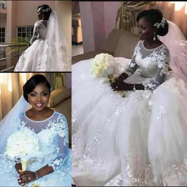 custom made ball gown wedding dresses bridal dresses appliques sheer jewel neck buttons back sash chapel plus size wedding gowns, White
custom made ball gown wedding dresses bridal dresses appliques sheer jewel neck buttons back sash chapel plus size wedding gowns, White