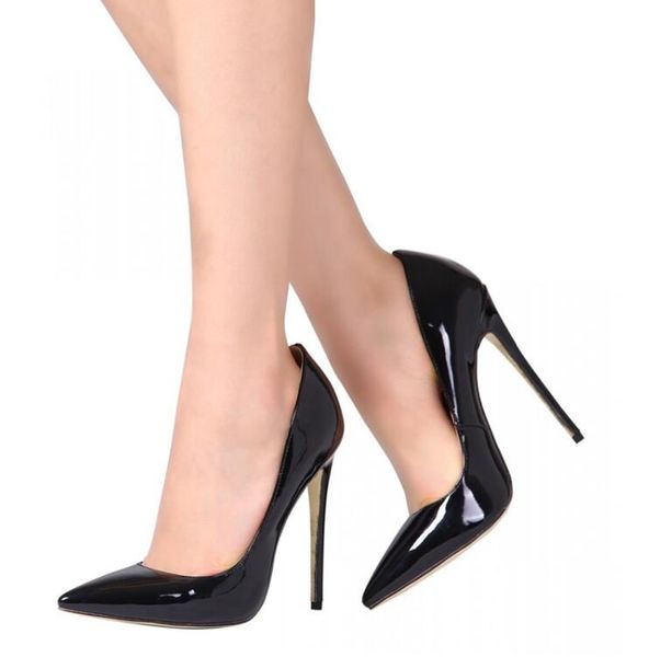 2019 shadow women shoes pointed toe pumps patent leather dress wine red 12cm high heels boat shoes wedding shoes zapatos mujer, Black