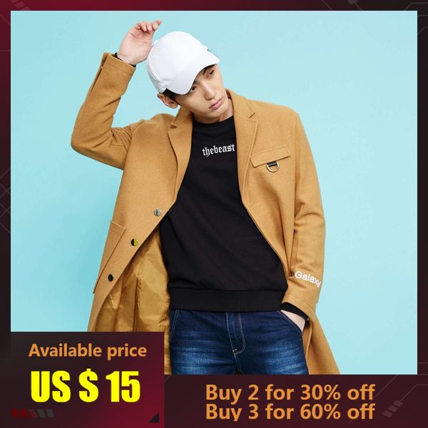 metersbonwe winter men wool coat medium-long overcoat slim korean suit, Black 
metersbonwe winter men wool coat medium-long overcoat slim korean suit, Black