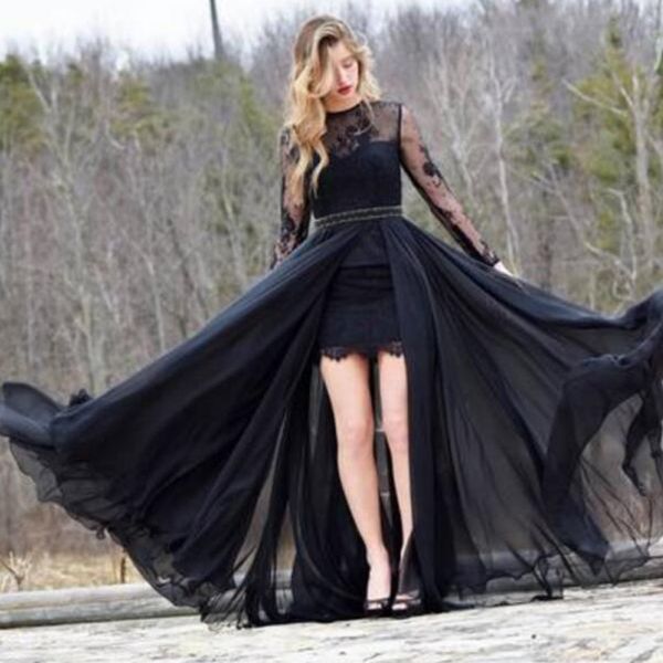 black prom dresses with detachable chiffon overskirt sheer jewel neck illusion long sleeves short mini lace appliques cocktail party gown
black prom dresses with detachable chiffon overskirt sheer jewel neck illusion long sleeves short mini lace appliques cocktail party gown