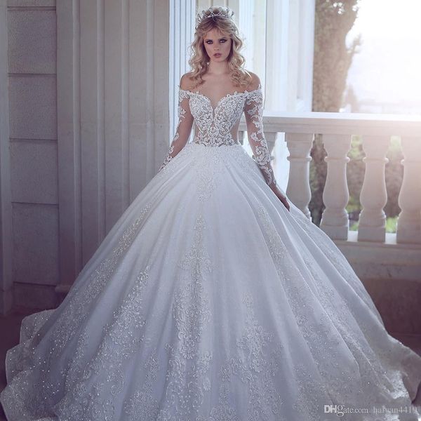 luxury amazing a line wedding dresses illusion off shoulder lace appliques crystal beaded long sleeves bridal gowns vestidos de mariee, White
luxury amazing a line wedding dresses illusion off shoulder lace appliques crystal beaded long sleeves bridal gowns vestidos de mariee, White