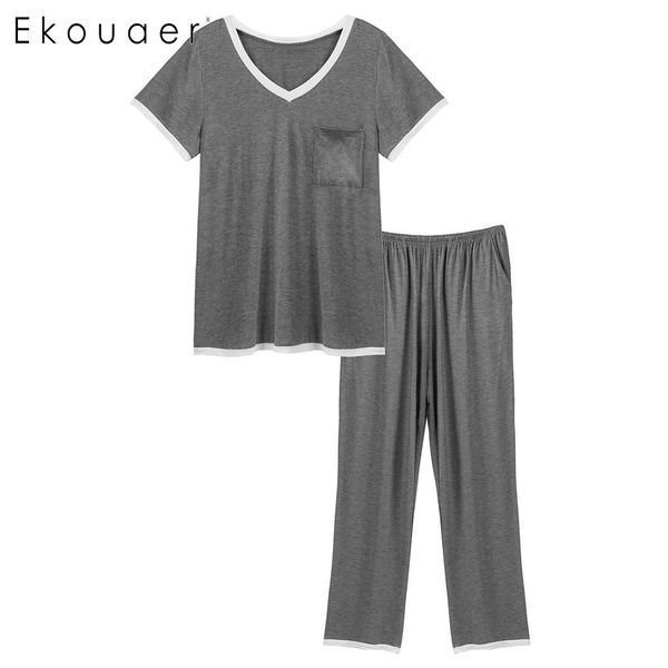 ekouaer pajamas sets for women short sleeve patchwork long pants rayon two pieces pyjamas lingerie homewear, Blue;gray
ekouaer pajamas sets for women short sleeve patchwork long pants rayon two pieces pyjamas lingerie homewear, Blue;gray