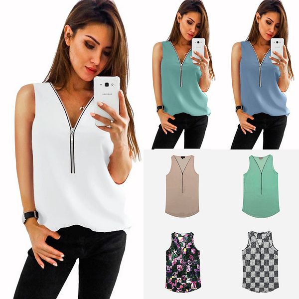 women's casual solid blouse summer loose vest v neck zipper sleeveless t-shirt xs-l, White
women's casual solid blouse summer loose vest v neck zipper sleeveless t-shirt xs-l, White