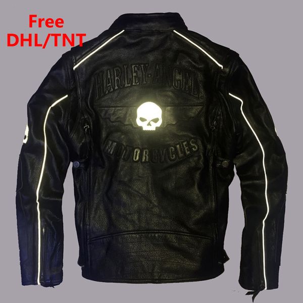 men's genuine leather jacket fashion luminous back skull motorcycle biker jackets thick cowhide coats dhl/tnt fast shipping, Black
men's genuine leather jacket fashion luminous back skull motorcycle biker jackets thick cowhide coats dhl/tnt fast shipping, Black