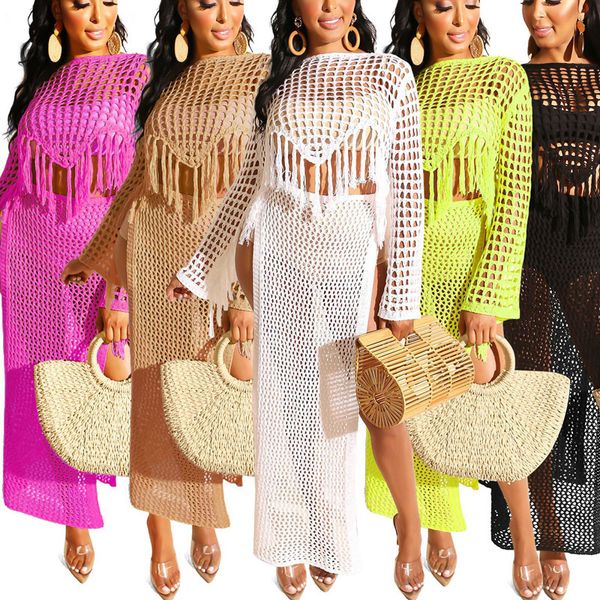2019 summer crochet 2pcs/set cover ups beach dress women hollow out tassel split long skirts bikini swimwear cover up, Blue;gray
2019 summer crochet 2pcs/set cover ups beach dress women hollow out tassel split long skirts bikini swimwear cover up, Blue;gray