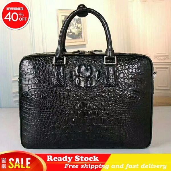 

luxury business style genuine crocodile skin leather zipper men's large portfolio briefcase handbag male shoulder messenger bag