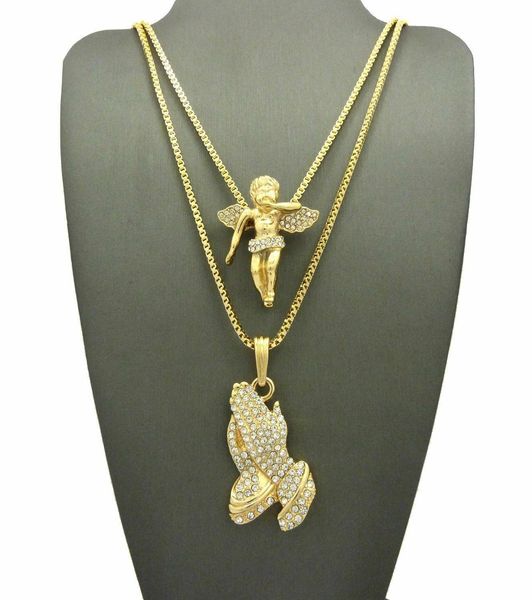 new hip hop angel, praying hands pendant 24",30" box chain cuban chain rope chain 2 pcs necklace set rapper accessories, Silver
new hip hop angel, praying hands pendant 24",30" box chain cuban chain rope chain 2 pcs necklace set rapper accessories, Silver