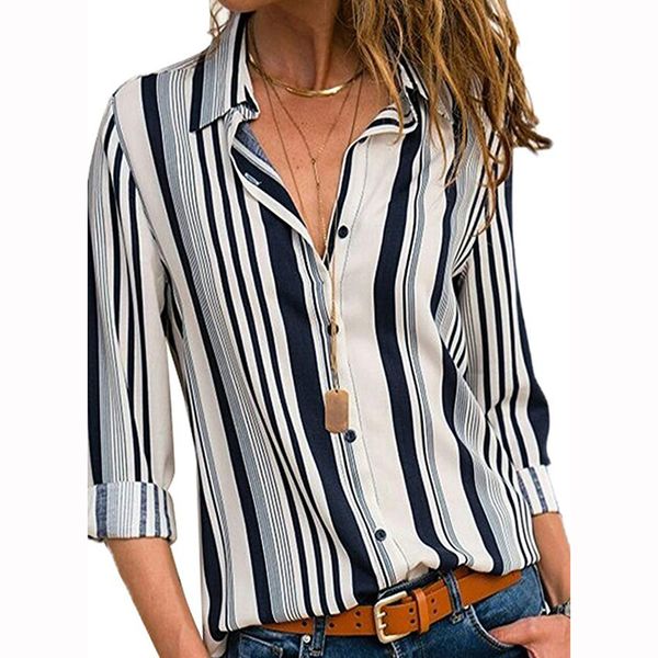 women casual cuffed long sleeve v-neck button up striped durable enought for your daily wearing shirt #20, White
women casual cuffed long sleeve v-neck button up striped durable enought for your daily wearing shirt #20, White