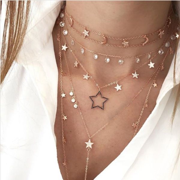 925 sterling silver with cz paved star charm with link chain choker short necklace with rose gold color plated wedding necklace t190620
925 sterling silver with cz paved star charm with link chain choker short necklace with rose gold color plated wedding necklace t190620
