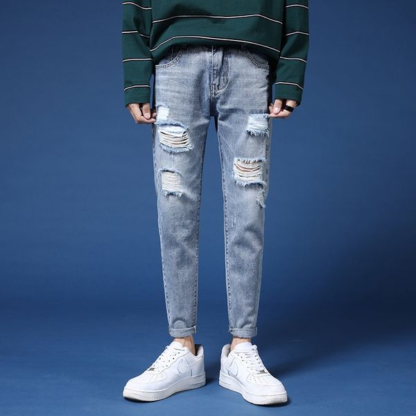 весна пят ins джинсы мужские модные джинсы и брюки и брюки тонкий подходят все соответствующие брюки корейский стиль модные брюки отверстие, Blue 
весна пят ins джинсы мужские модные джинсы и брюки и брюки тонкий подходят все соответствующие брюки корейский стиль модные брюки отверстие, Blue