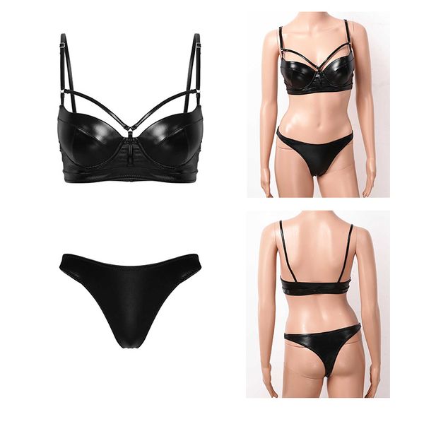 bras sets pu faux leather bikini female swimsuit two-piece set bra cup with high cut thong bottoms, Red;black
bras sets pu faux leather bikini female swimsuit two-piece set bra cup with high cut thong bottoms, Red;black