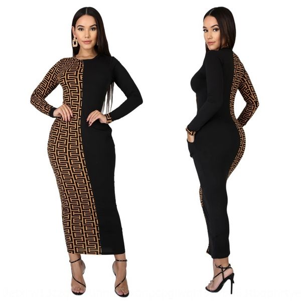 2020 printed fashion slim 2020 printed dress fashion slim dress, Black;gray