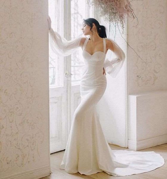 luxury vintage mermaid wedding dress 2021 sweetheart satin puff sleeve bridal gown customized vestido de novia, White
luxury vintage mermaid wedding dress 2021 sweetheart satin puff sleeve bridal gown customized vestido de novia, White
