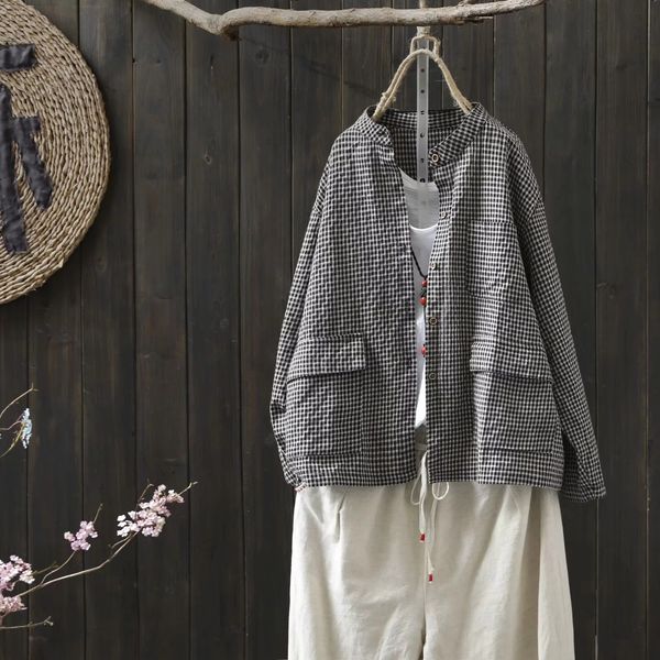 803 spring new style literary style round neck plaid loose large size long sleeve 803 spring new cardigan women's shirt cardigan, White
803 spring new style literary style round neck plaid loose large size long sleeve 803 spring new cardigan women's shirt cardigan, White