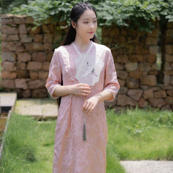 modern hanfu new chinese traditional clothing chinese improved cheongsam literary retro pink dress elegant woman linen zen dress, Red
modern hanfu new chinese traditional clothing chinese improved cheongsam literary retro pink dress elegant woman linen zen dress, Red