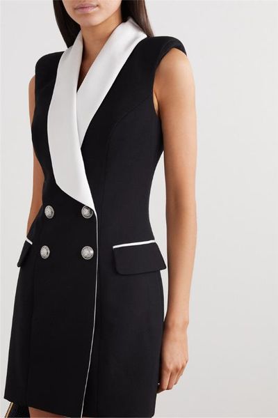 xhkld designer mini blazer dress women sleeveless lion buttons double breasted notched collar dress veste femme vestidos, Black;gray
xhkld designer mini blazer dress women sleeveless lion buttons double breasted notched collar dress veste femme vestidos, Black;gray