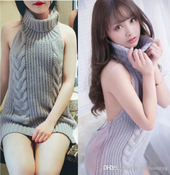 2019 knitted cotton halter knitwear loose interest sweater turtleneck sleeveless knit jumper girl's ball cos backless pullover, White
2019 knitted cotton halter knitwear loose interest sweater turtleneck sleeveless knit jumper girl's ball cos backless pullover, White