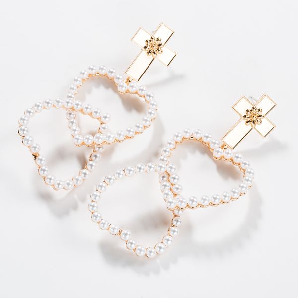 fashion style alloy cross multi-layer love shaped pearl earrings fashionable girl temperament earring, Golden
fashion style alloy cross multi-layer love shaped pearl earrings fashionable girl temperament earring, Golden
