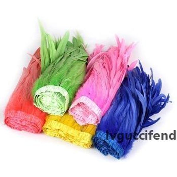 rooster feather trims 2m/pack chicken tail feather fringe cock feathers strung chicken rooster feather trimmings with satin ribbon tape 
rooster feather trims 2m/pack chicken tail feather fringe cock feathers strung chicken rooster feather trimmings with satin ribbon tape