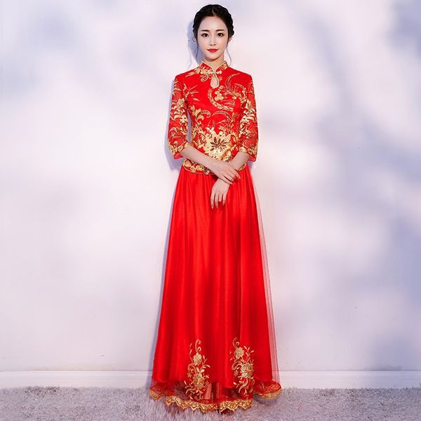 ethnic clothing arrival cheongsam embroidery qipao women dress evening modern chinese wedding bride traditions robe orientale, Red
ethnic clothing arrival cheongsam embroidery qipao women dress evening modern chinese wedding bride traditions robe orientale, Red