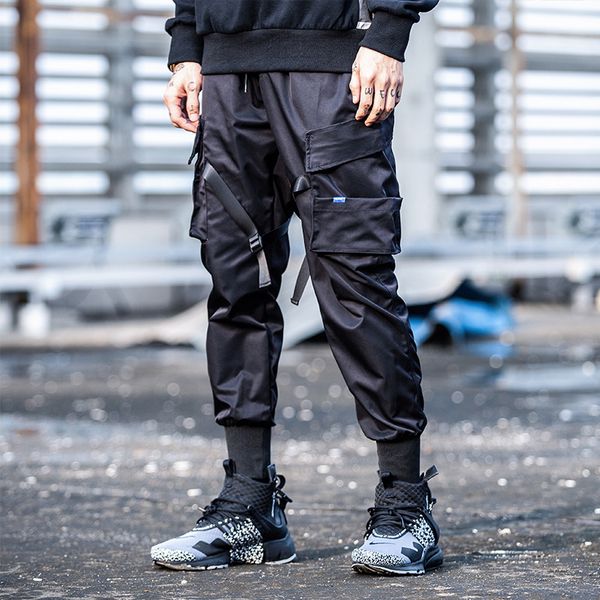 zhuzunzhe 2020men multi-pocket elastic waist design harem pant men punk hip hop casual trousers joggers pants, Black