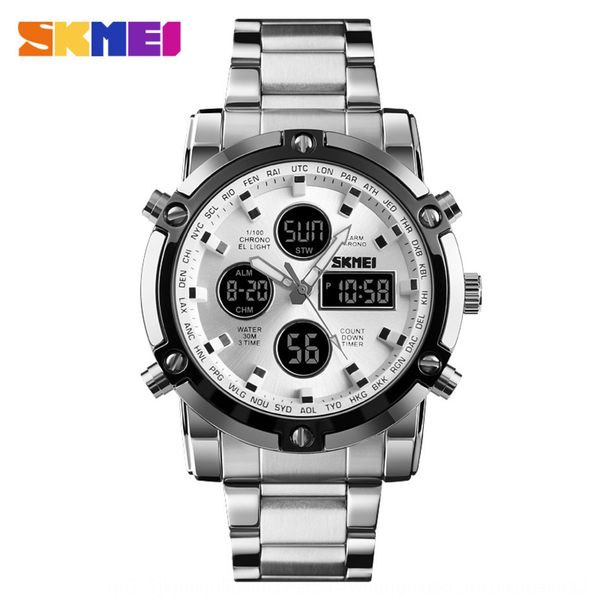 fashion casual large electron electron dial double display electronic watch multifunctional steel belt men's watch 1389, Blue 
fashion casual large electron electron dial double display electronic watch multifunctional steel belt men's watch 1389, Blue