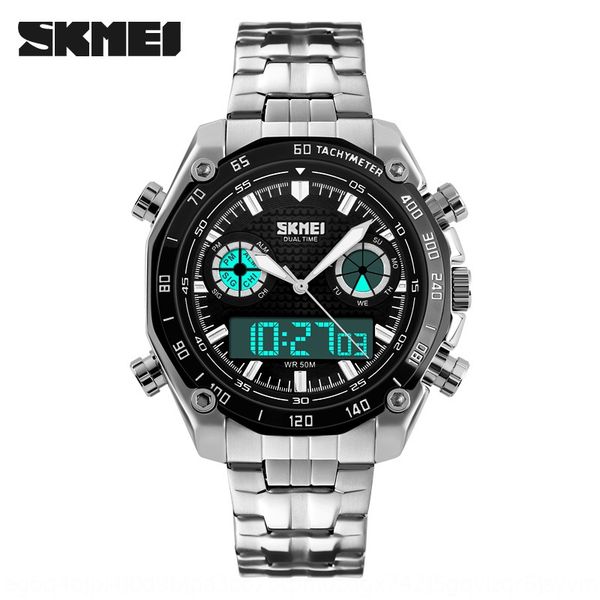 shikemei new cool men's steel belt dual-time display electronic high-end outdoor sports electronic watch outdoor sports watch, Blue