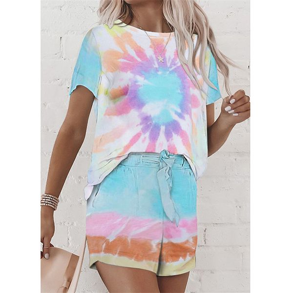 women tie-dye printed tracksuit loungewear short sleeve + shorts two-piece clothing suit dressing gown summer ladies pajamas sets ly710, White
women tie-dye printed tracksuit loungewear short sleeve + shorts two-piece clothing suit dressing gown summer ladies pajamas sets ly710, White