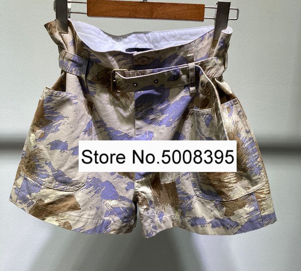 women's shorts woman beige painting print high waist fashion oversized belt with pockets 2021, White;black
women's shorts woman beige painting print high waist fashion oversized belt with pockets 2021, White;black