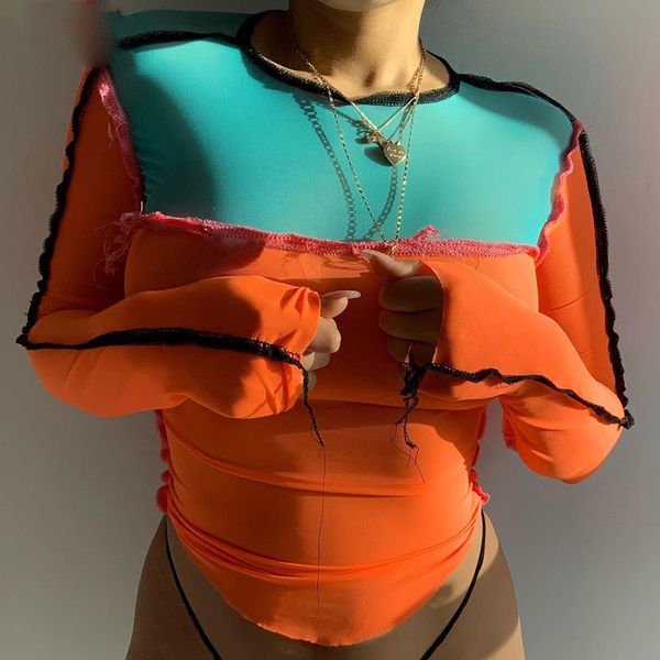 mesh striped patchwork women long sleeve o-neck crop see through crop fashion summer club party elastic outfits, White
mesh striped patchwork women long sleeve o-neck crop see through crop fashion summer club party elastic outfits, White