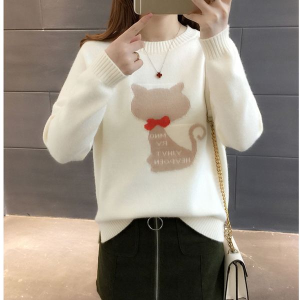 women's sweaters winter fashion 2021 women knit pullover womens autumn jumper female casual pull cute knitted, White;black
women's sweaters winter fashion 2021 women knit pullover womens autumn jumper female casual pull cute knitted, White;black