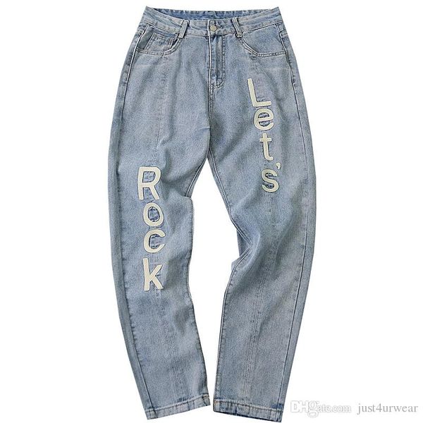 lets rock mens jeans letter embroidered light blue straight denim pants retro street style homme jeans
lets rock mens jeans letter embroidered light blue straight denim pants retro street style homme jeans