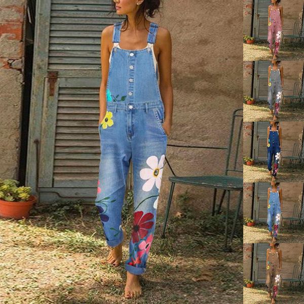 womens denim jumpsuits jeans bib pants floral print rompers with pockets casual denim overall women fashion streetwear pants, Blue
womens denim jumpsuits jeans bib pants floral print rompers with pockets casual denim overall women fashion streetwear pants, Blue