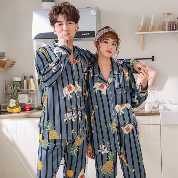 4redz 2020 spring and autumn simulation pajamas new ice silk couple pajamas men's and women's vertical stripes imitation silk suit, Black;brown
4redz 2020 spring and autumn simulation pajamas new ice silk couple pajamas men's and women's vertical stripes imitation silk suit, Black;brown