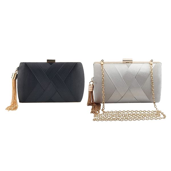 2 pieces women elegant tassel satin evening bag purse with chain strap clutch, Black;red
2 pieces women elegant tassel satin evening bag purse with chain strap clutch, Black;red