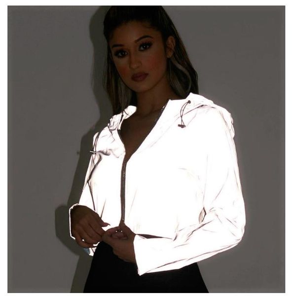 reflective bomber hooded jacket women night glowing short streetwear grey cool bright baseball coat, Black
reflective bomber hooded jacket women night glowing short streetwear grey cool bright baseball coat, Black