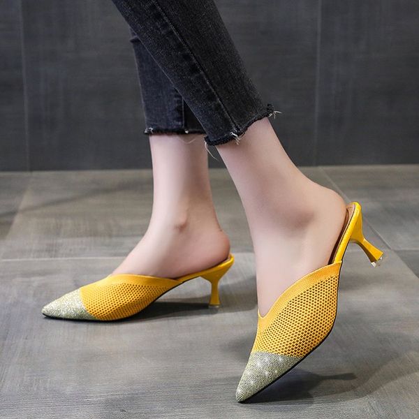 eoeodoit pointed toe knit fabric slippers slip on 6 cm thin stiletto heels high heel shoes women pumps slides sandals, Black
eoeodoit pointed toe knit fabric slippers slip on 6 cm thin stiletto heels high heel shoes women pumps slides sandals, Black