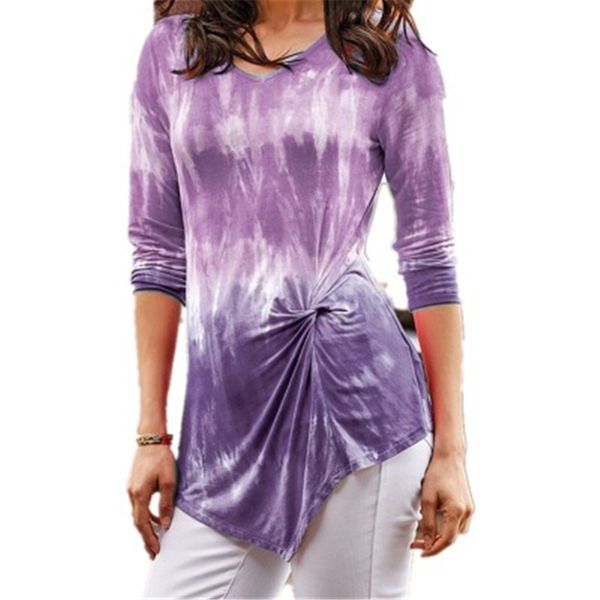 women tie-dye t-shirts fashion gradient kink long sleeve v-neck tee designer female loose casual long section tshirt clothes, White
women tie-dye t-shirts fashion gradient kink long sleeve v-neck tee designer female loose casual long section tshirt clothes, White